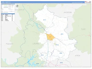 Laurel County, KY Business Reference style ZIP Code wall map