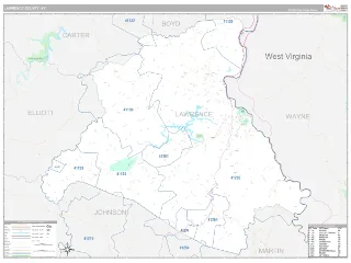 Lawrence County, KY Classic style ZIP Code wall map