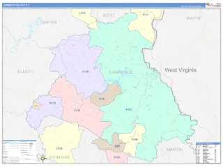 Lawrence County, KY ColorCast style ZIP Code wall map