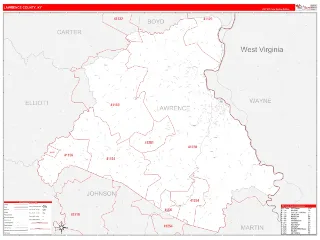 Lawrence County, KY RedLine style ZIP Code wall map