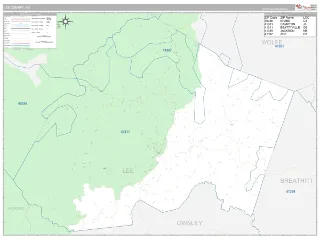 Lee County, KY Classic style ZIP Code wall map