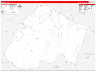 Lee County, KY RedLine style ZIP Code wall map