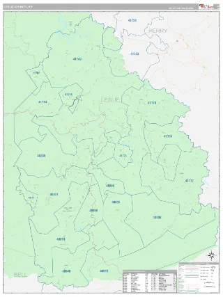 Leslie County, KY Classic style ZIP Code wall map