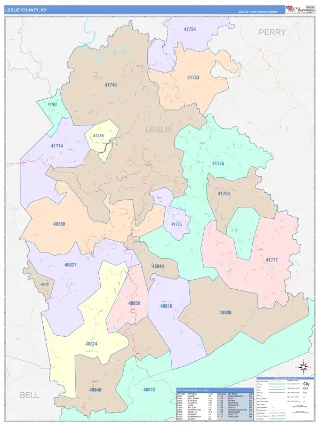 Leslie County, KY ColorCast style ZIP Code wall map
