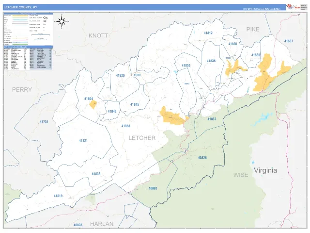 Letcher County, KY ZIP Code Wall Map, Business Reference style