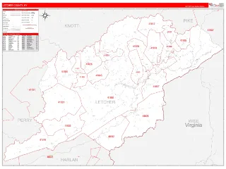 Letcher County, KY RedLine style ZIP Code wall map
