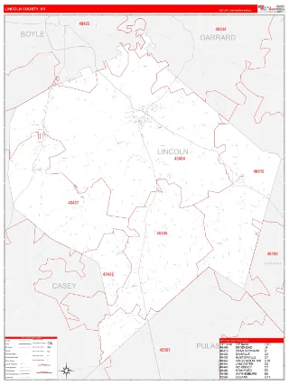 Lincoln County, KY RedLine style ZIP Code wall map