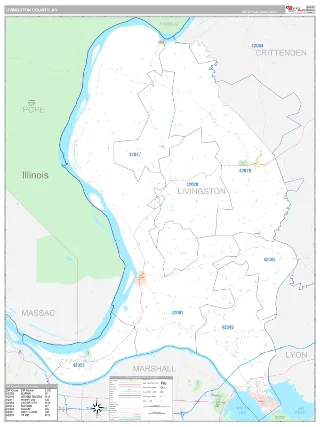 Livingston County, KY Classic style ZIP Code wall map