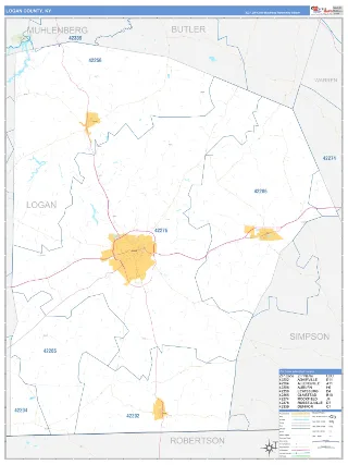Logan County, KY Business Reference style ZIP Code wall map