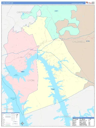 Lyon County, KY ColorCast style ZIP Code wall map