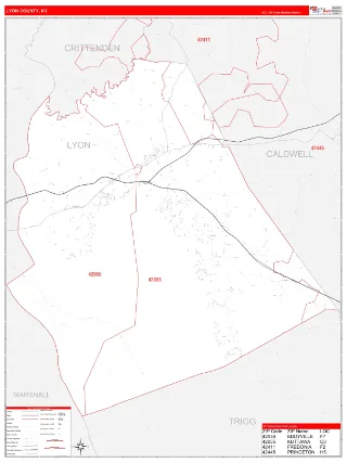 Lyon County, KY RedLine style ZIP Code wall map