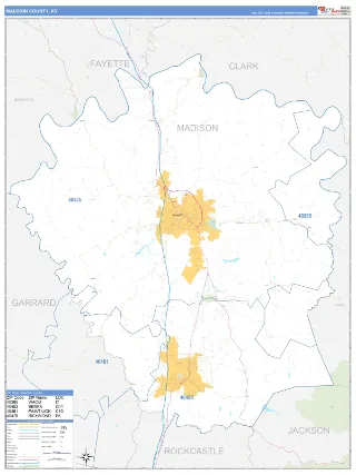 Madison County, KY Business Reference style ZIP Code wall map