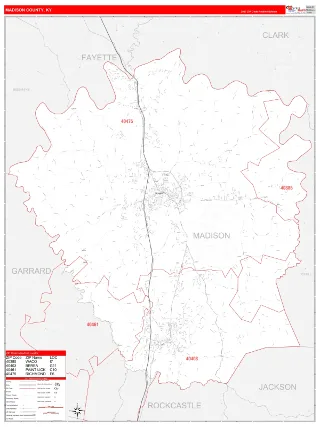 Madison County, KY RedLine style ZIP Code wall map