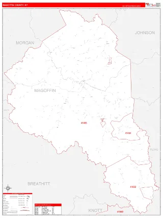 Magoffin County, KY RedLine style ZIP Code wall map