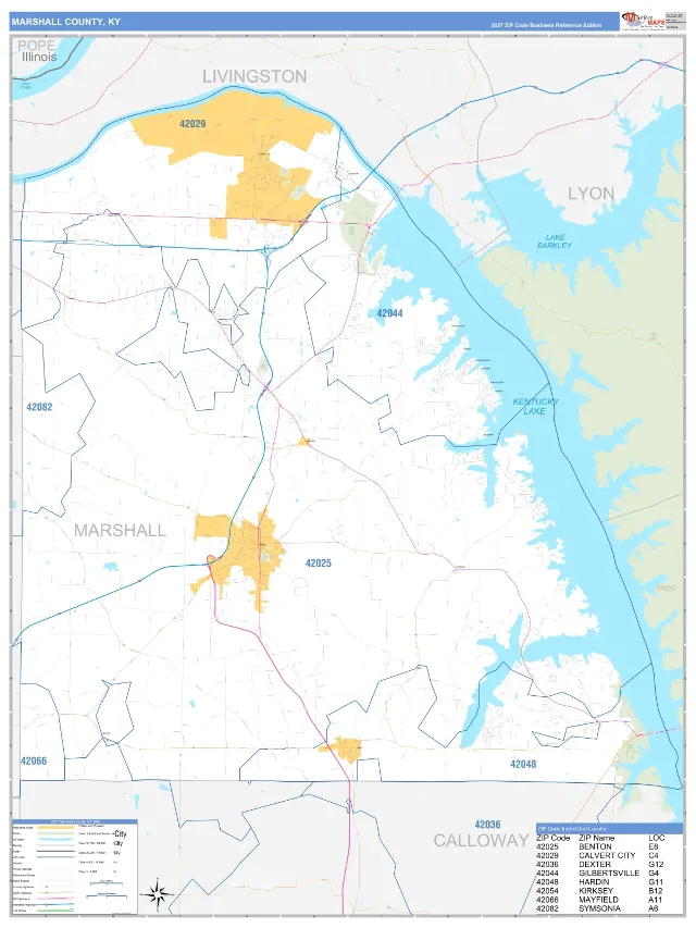 Marshall County, KY ZIP Code Wall Map, Business Reference style