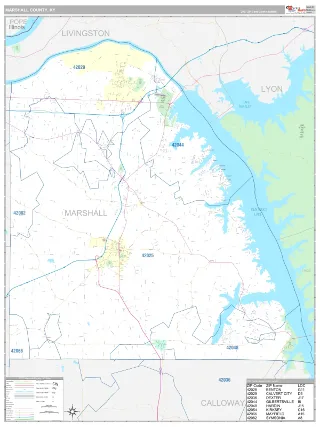 Marshall County, KY Classic style ZIP Code wall map