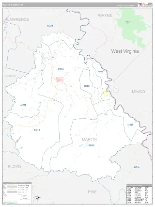 Martin County, KY Classic style ZIP Code wall map