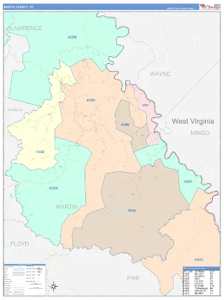 Martin County, KY ColorCast style ZIP Code wall map