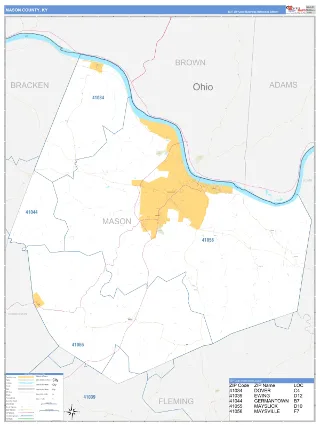 Mason County, KY Business Reference style ZIP Code wall map