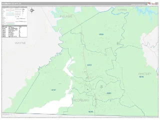 McCreary County, KY Classic style ZIP Code wall map