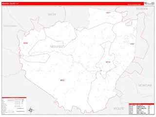 Menifee County, KY RedLine style ZIP Code wall map