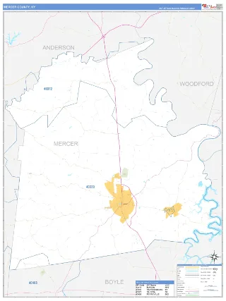 Mercer County, KY Business Reference style ZIP Code wall map