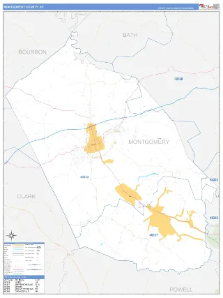Montgomery County, KY Business Reference style ZIP Code wall map