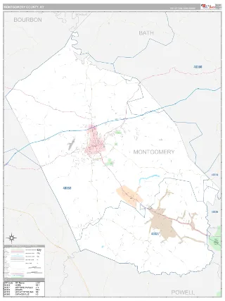 Montgomery County, KY Classic style ZIP Code wall map