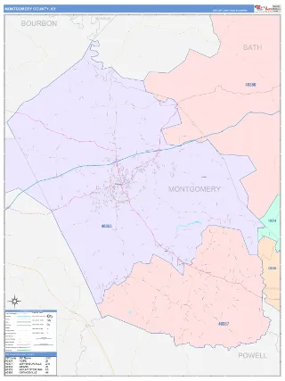 Montgomery County, KY ColorCast style ZIP Code wall map