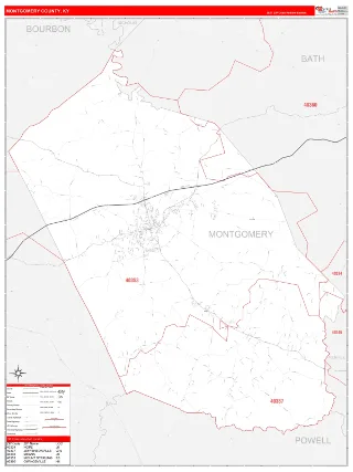 Montgomery County, KY RedLine style ZIP Code wall map