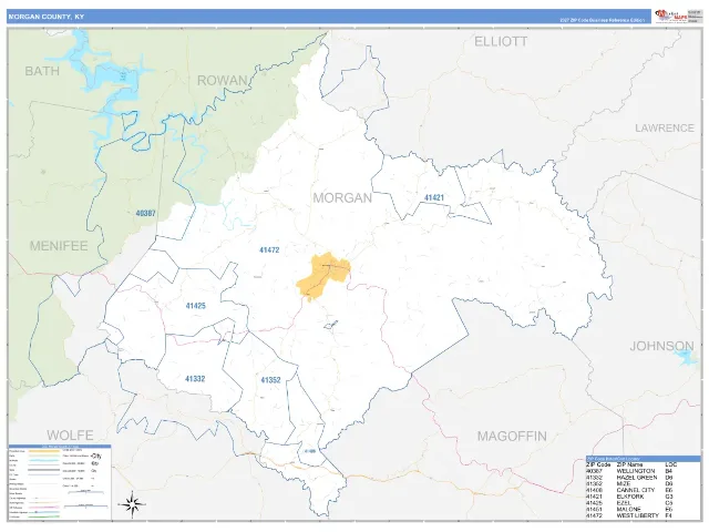 Morgan County, KY ZIP Code Wall Map, Business Reference style