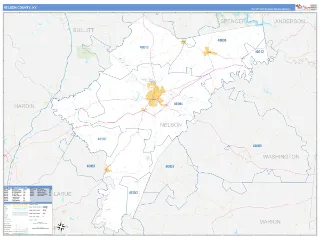 Nelson County, KY Business Reference style ZIP Code wall map
