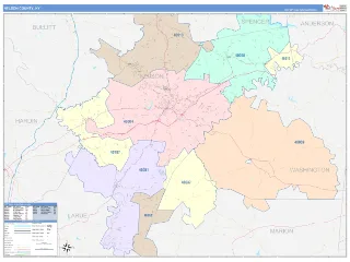 Nelson County, KY ColorCast style ZIP Code wall map