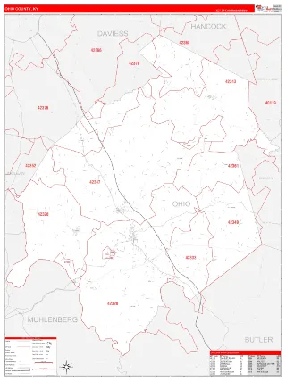 Ohio County, KY RedLine style ZIP Code wall map