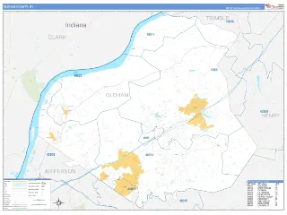 Oldham County, KY Business Reference style ZIP Code wall map