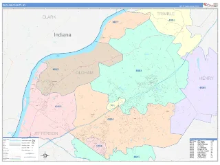 Oldham County, KY ColorCast style ZIP Code wall map