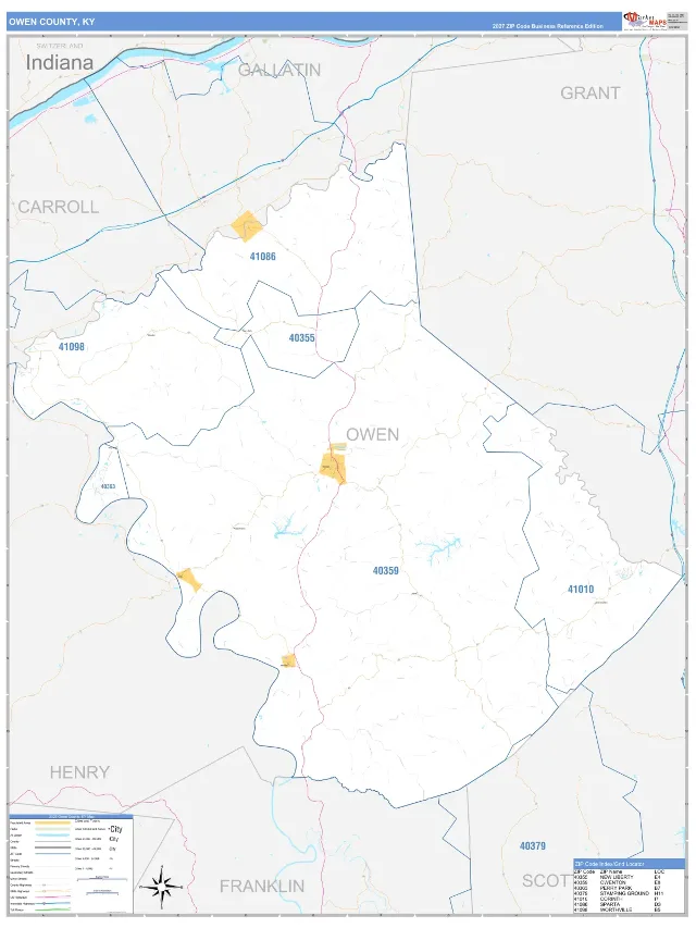 Owen County, KY ZIP Code Wall Map, Business Reference style