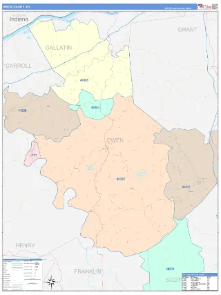 Owen County, KY ColorCast style ZIP Code wall map