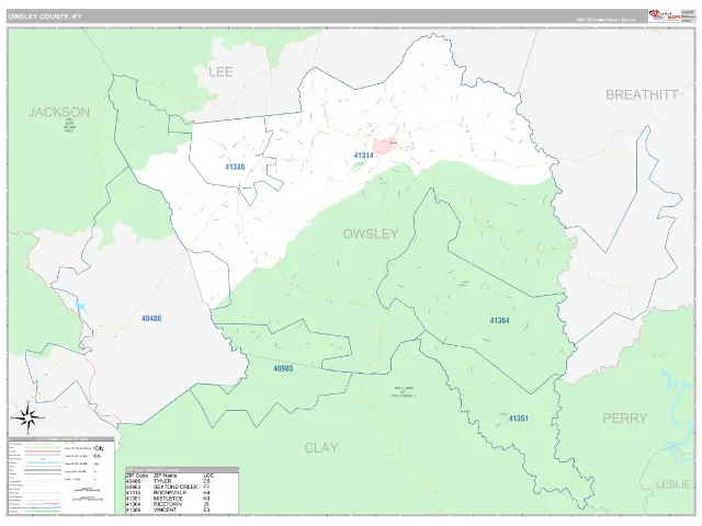 Owsley County, KY ZIP Code Wall Map, Classic style