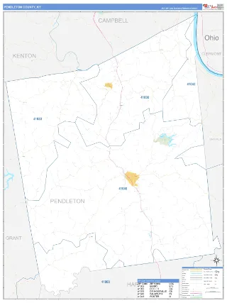 Pendleton County, KY Business Reference style ZIP Code wall map