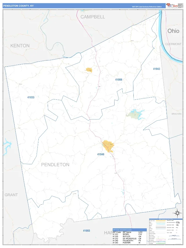 Pendleton County, KY ZIP Code Wall Map, Business Reference style