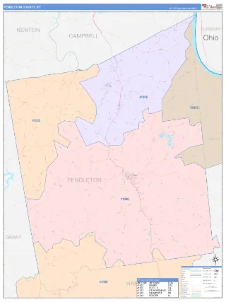 Pendleton County, KY ColorCast style ZIP Code wall map