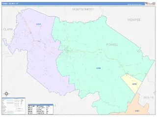Powell County, KY ColorCast style ZIP Code wall map