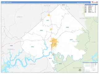 Pulaski County, KY Business Reference style ZIP Code wall map