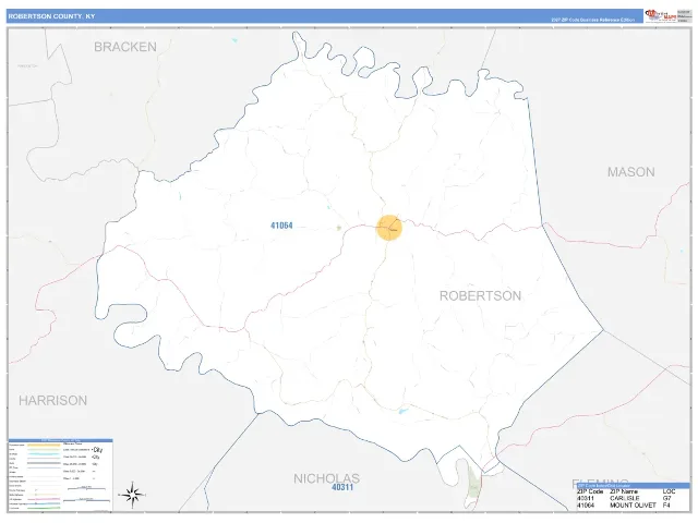 Robertson County, KY ZIP Code Wall Map, Business Reference style