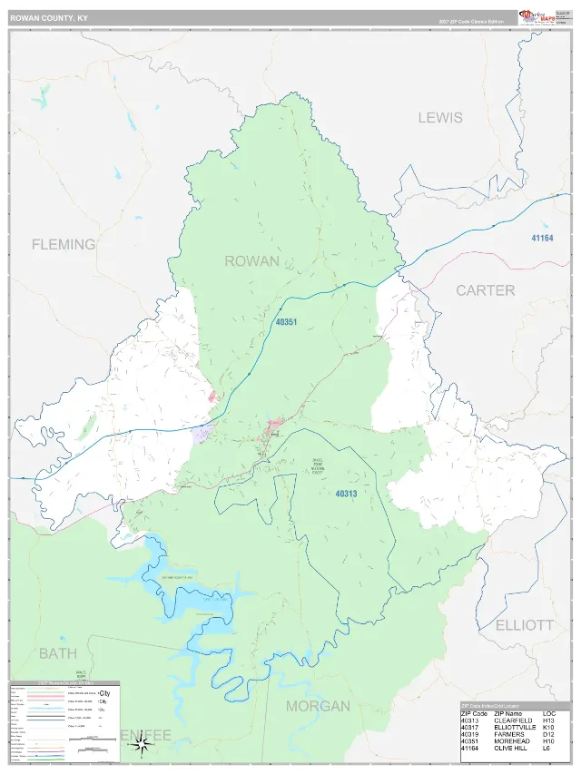 Rowan County, KY ZIP Code Wall Map, Classic style