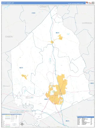 Scott County, KY Business Reference style ZIP Code wall map