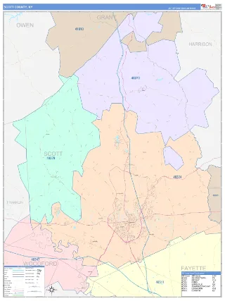 Scott County, KY ColorCast style ZIP Code wall map