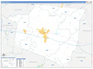 Shelby County, KY Business Reference style ZIP Code wall map