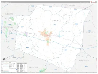 Shelby County, KY Classic style ZIP Code wall map